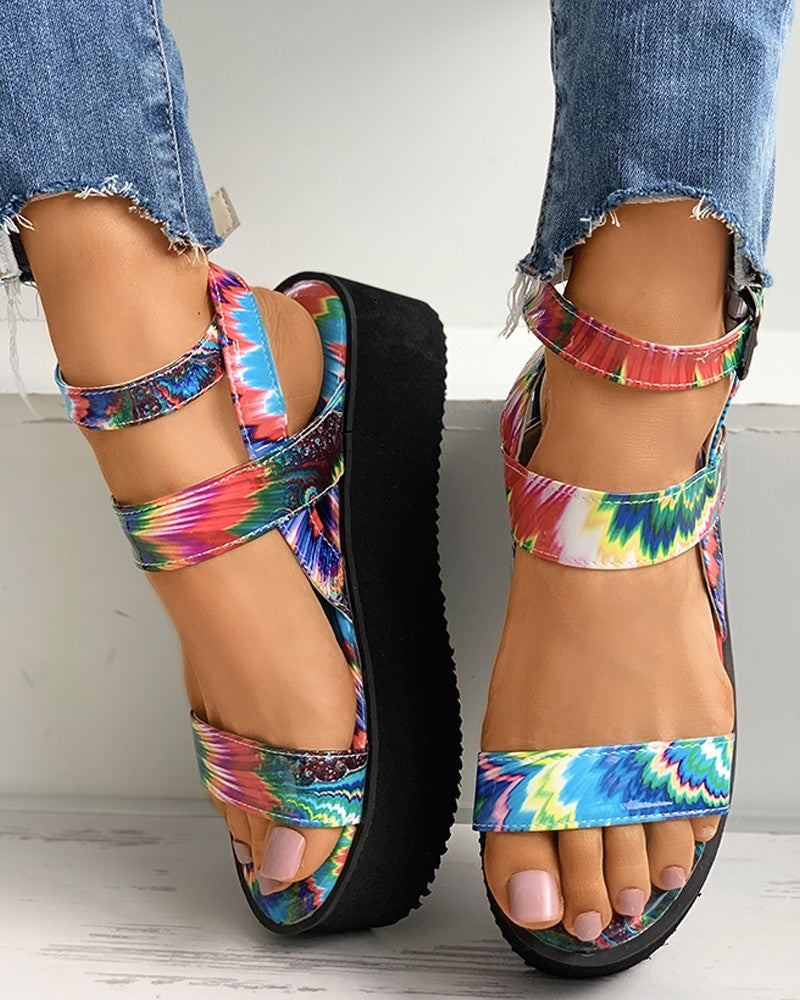 Colorblock Ankle Strap Platform Sandals