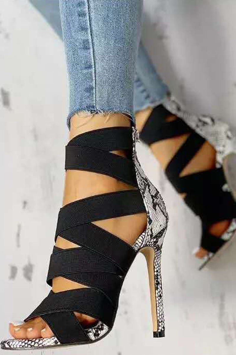 Snake Print Cross Strap High Heels Sandals Shoes