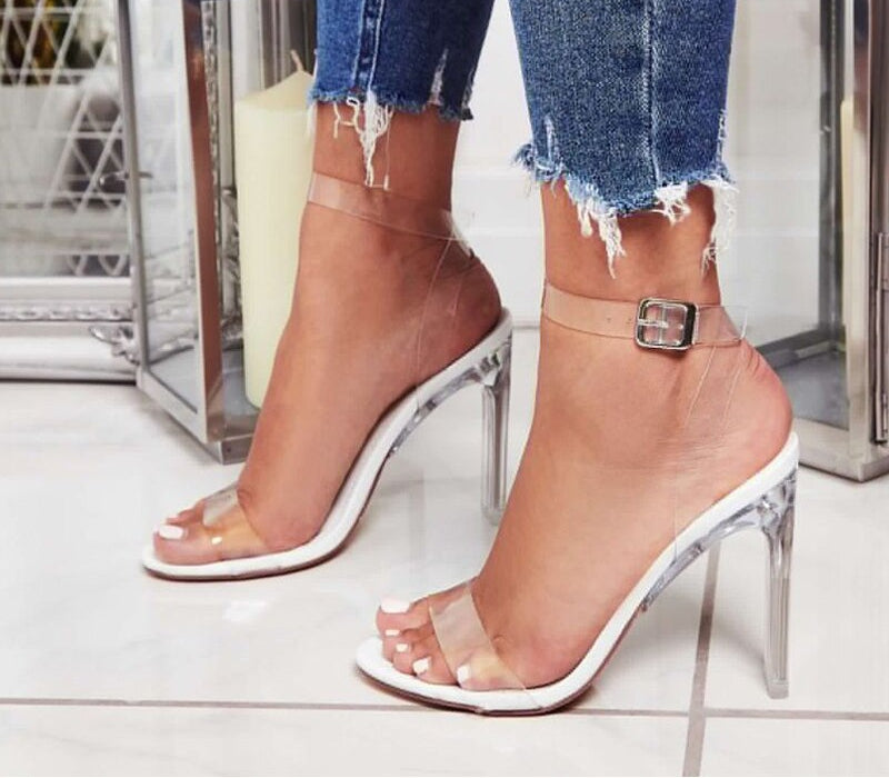 Transparent Ankle Strap Open Toe High Heels